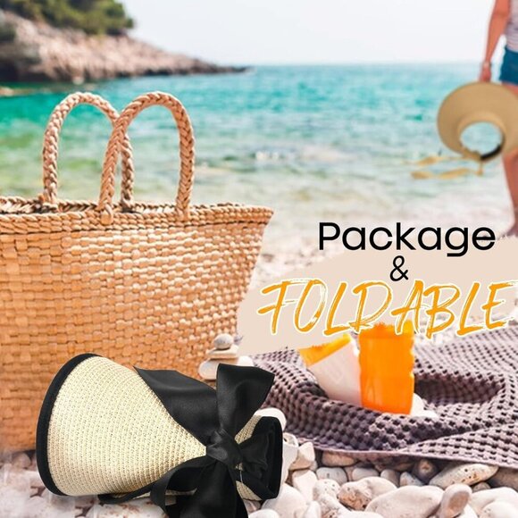 Sun Visor Hat Women Wide Brim Foldable Straw UV Protection Summer Packable - Picture 9 of 9